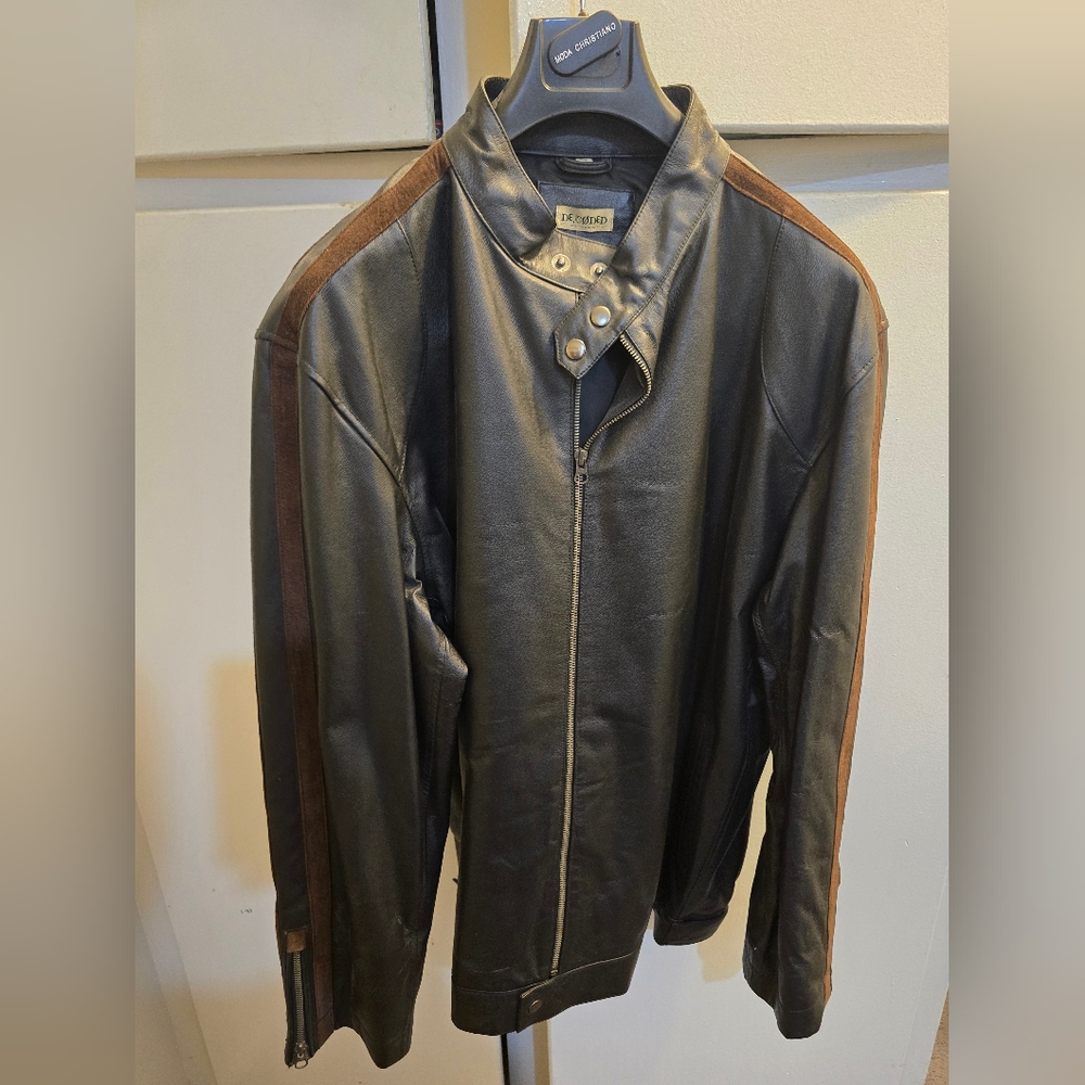 Men's Black and Brown Leather Jacket